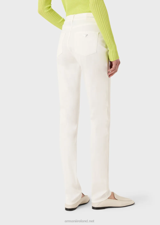 Women 086V2757 J18 High-Waisted Skinny-Leg Trousers In Mineral Garment-Dyed Comfort Denim Armani White