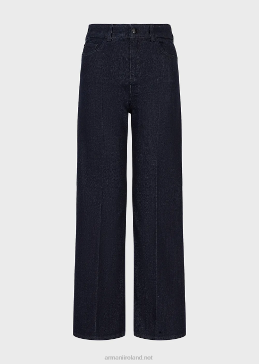 Women 086V2758 J33 Medium-Waisted Wide Cropped Leg Rinsed Denim Jeans Armani Dark Blue
