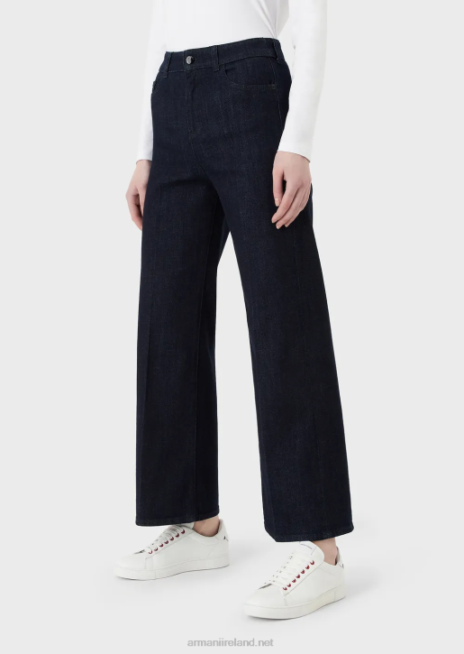 Women 086V2758 J33 Medium-Waisted Wide Cropped Leg Rinsed Denim Jeans Armani Dark Blue