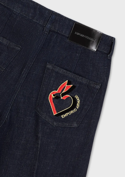 Women 086V2758 J33 Medium-Waisted Wide Cropped Leg Rinsed Denim Jeans Armani Dark Blue