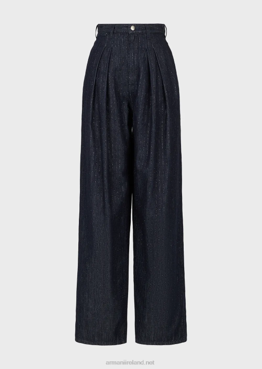 Women 086V2760 J95 High-Waisted Jeans In Glitter Rinsed Pinstriped Denim Armani Dark Blue