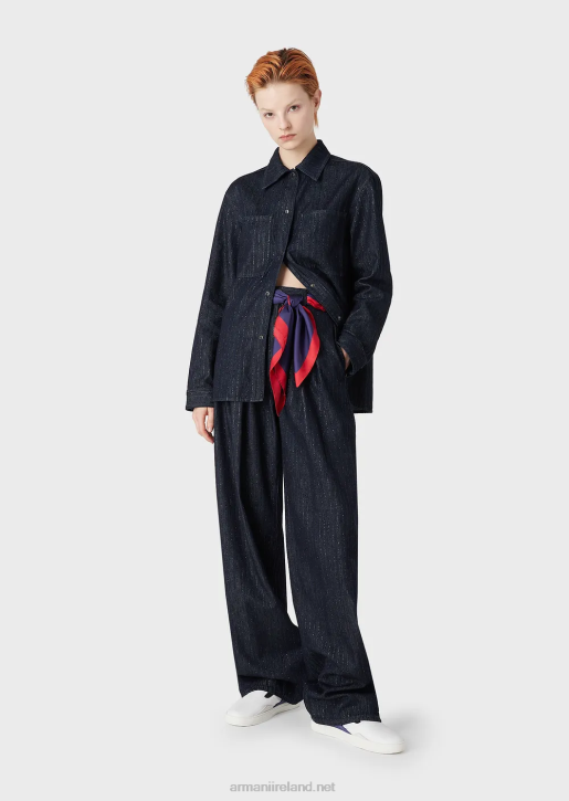 Women 086V2760 J95 High-Waisted Jeans In Glitter Rinsed Pinstriped Denim Armani Dark Blue