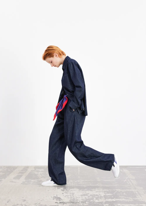 Women 086V2760 J95 High-Waisted Jeans In Glitter Rinsed Pinstriped Denim Armani Dark Blue