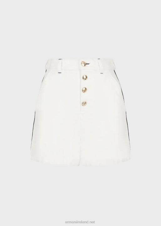 Women 086V2761 High-Waisted Shorts In Bull Fabric With Piping Armani White