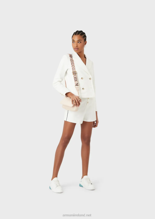 Women 086V2761 High-Waisted Shorts In Bull Fabric With Piping Armani White