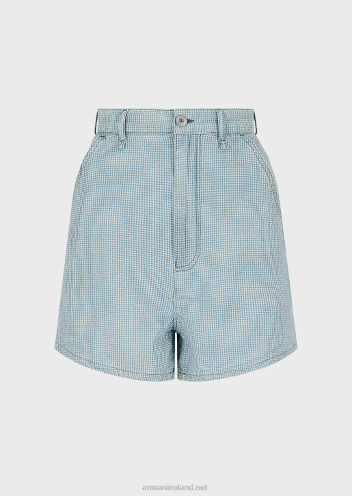 Women 086V2762 High-Waisted Shorts In Gingham Denim Armani Plaid