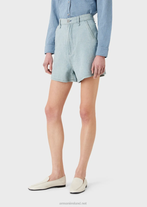Women 086V2762 High-Waisted Shorts In Gingham Denim Armani Plaid