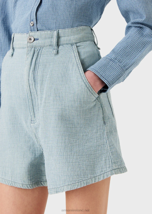 Women 086V2762 High-Waisted Shorts In Gingham Denim Armani Plaid