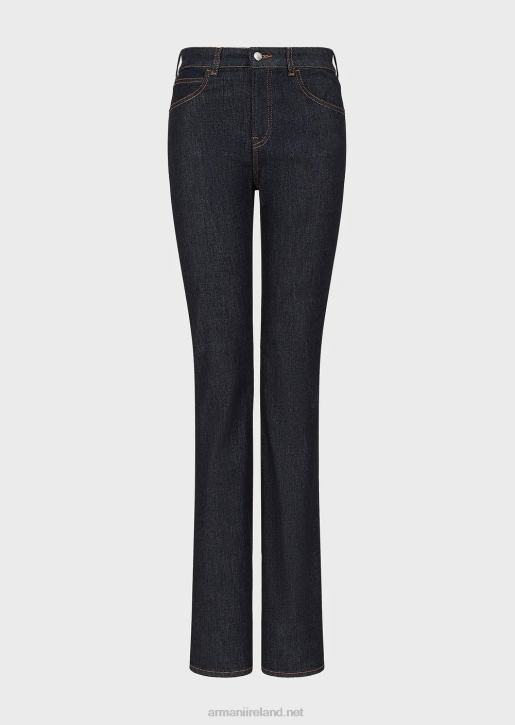 Women 086V2763 J47 Medium High-Waisted, Lightly Worn-Look, Flared, Stretch-Denim Jeans Armani Navy Blue