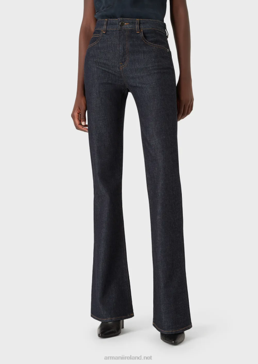 Women 086V2763 J47 Medium High-Waisted, Lightly Worn-Look, Flared, Stretch-Denim Jeans Armani Navy Blue