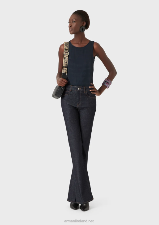 Women 086V2763 J47 Medium High-Waisted, Lightly Worn-Look, Flared, Stretch-Denim Jeans Armani Navy Blue