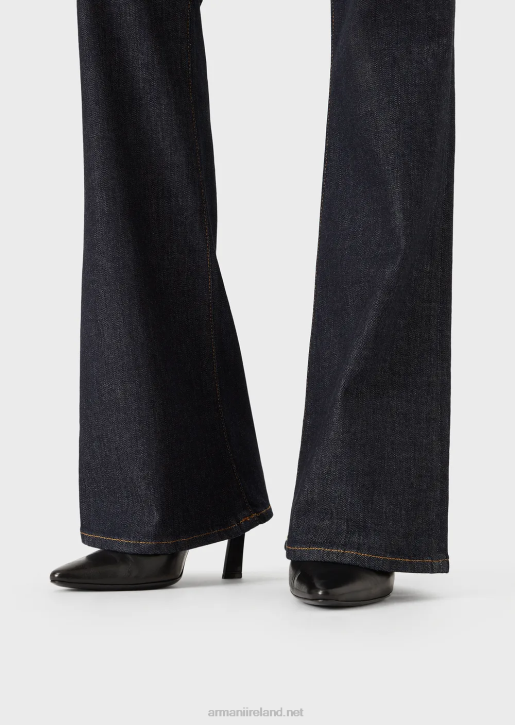 Women 086V2763 J47 Medium High-Waisted, Lightly Worn-Look, Flared, Stretch-Denim Jeans Armani Navy Blue