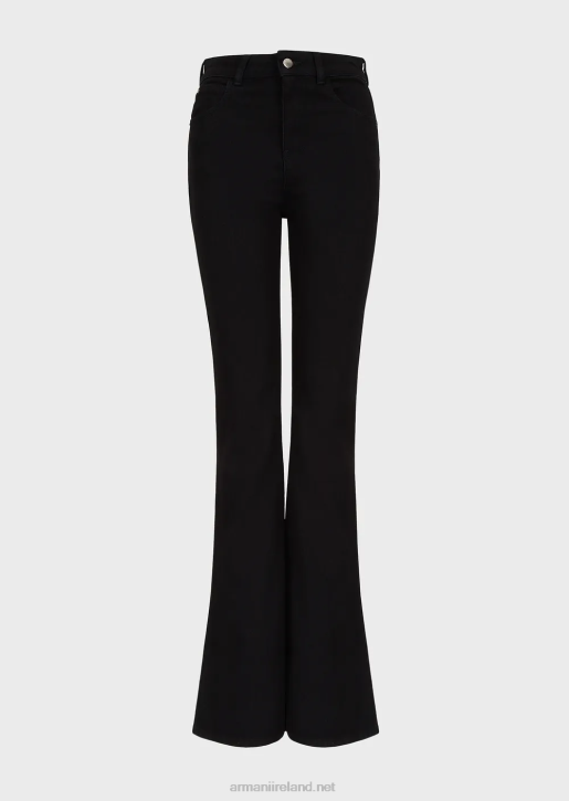 Women 086V2764 J47 Medium High-Waisted, Flared Leg, Rinsed Comfort-Denim Jeans Armani Black