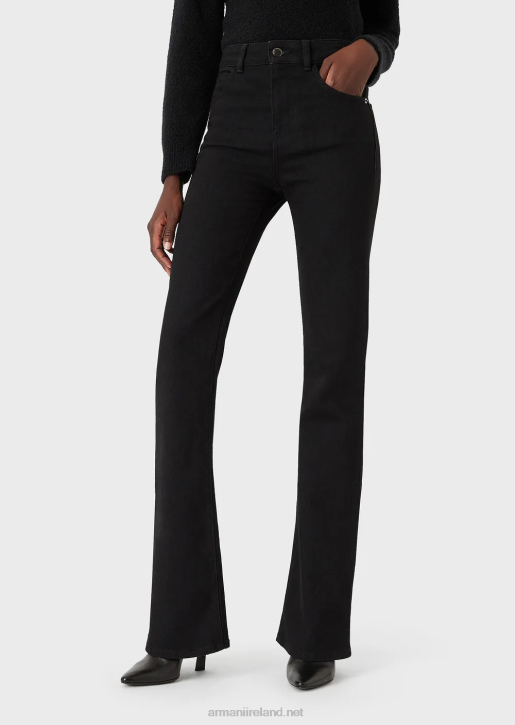 Women 086V2764 J47 Medium High-Waisted, Flared Leg, Rinsed Comfort-Denim Jeans Armani Black