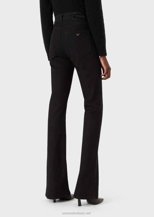 Women 086V2764 J47 Medium High-Waisted, Flared Leg, Rinsed Comfort-Denim Jeans Armani Black
