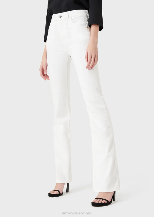 Women 086V2765 J47 Medium High-Waisted, Flared Leg, Comfort Bull Denim Jeans Armani White