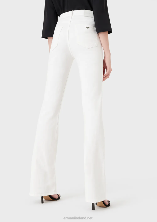 Women 086V2765 J47 Medium High-Waisted, Flared Leg, Comfort Bull Denim Jeans Armani White