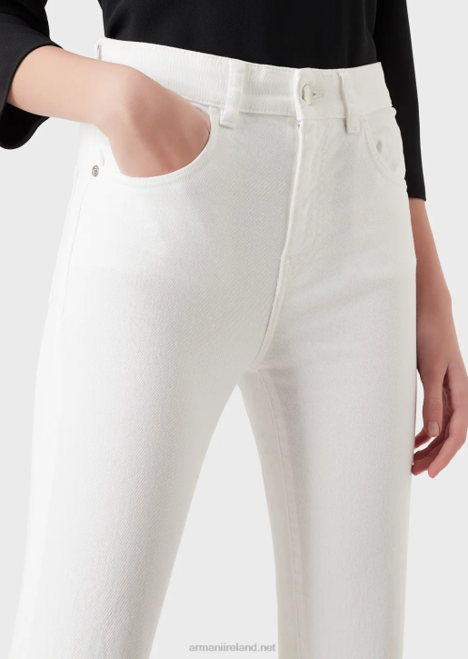 Women 086V2765 J47 Medium High-Waisted, Flared Leg, Comfort Bull Denim Jeans Armani White