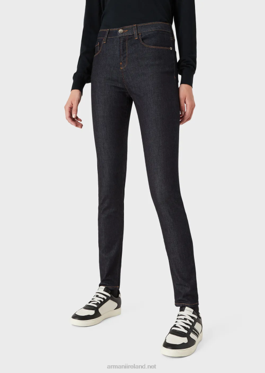 Women 086V2769 J20 High-Waisted, Super Skinny-Leg Jeans In Mercerised Comfort Denim Armani Navy Blue
