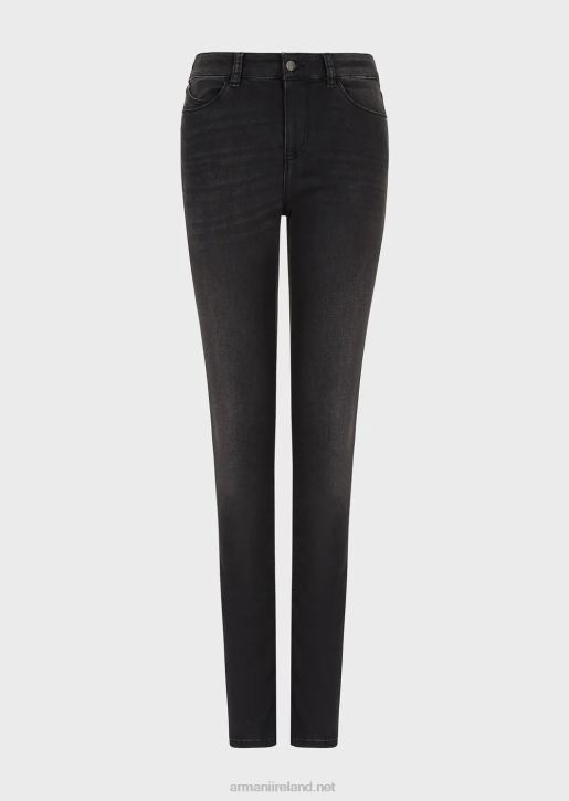 Women 086V2772 J18 High-Waisted Skinny-Fit Stonewashed Comfort-Denim Jeans Armani Black
