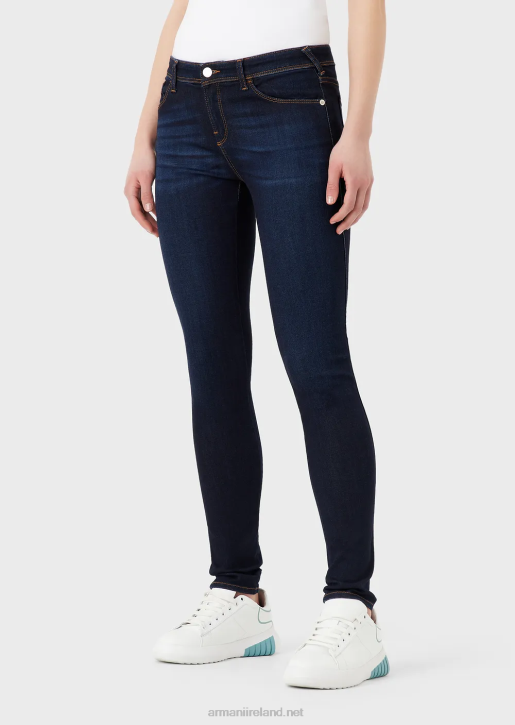 Women 086V2774 J28 Medium-Waisted, Super Skinny-Leg Lyocell Denim Jeans Armani Dark Blue