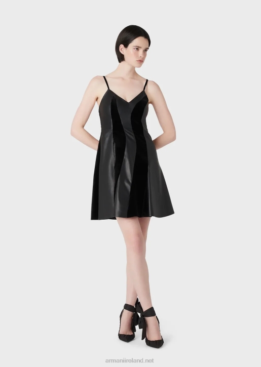Women 086V103 Nappa-Lambskin Dress With Velvet Inserts Armani Black