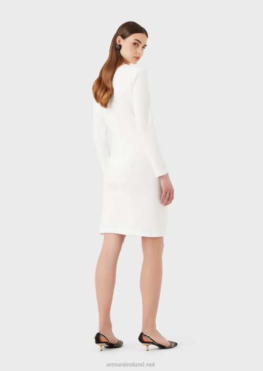 Women 086V106 Milano-Stitch Sheath Dress With Draping Armani White