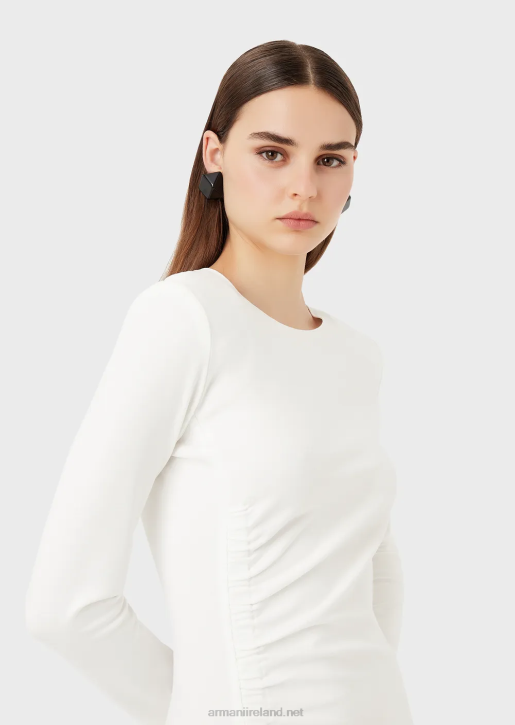 Women 086V106 Milano-Stitch Sheath Dress With Draping Armani White