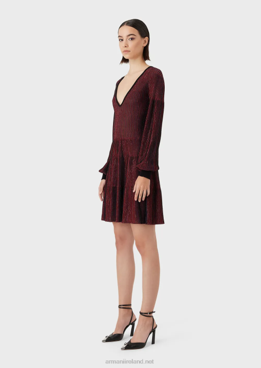 Women 086V108 All-Over Pleated Pattern V-Neck Dress Armani Pattern