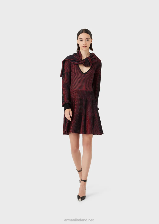 Women 086V108 All-Over Pleated Pattern V-Neck Dress Armani Pattern