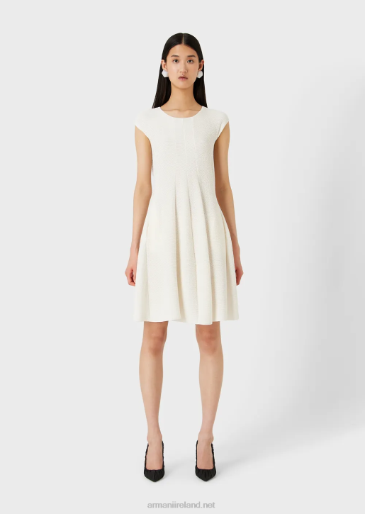 Women 086V109 Ottoman-Effect Barre Jersey Flared Dress Armani White