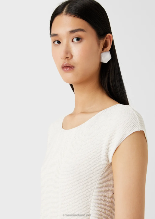 Women 086V109 Ottoman-Effect Barre Jersey Flared Dress Armani White
