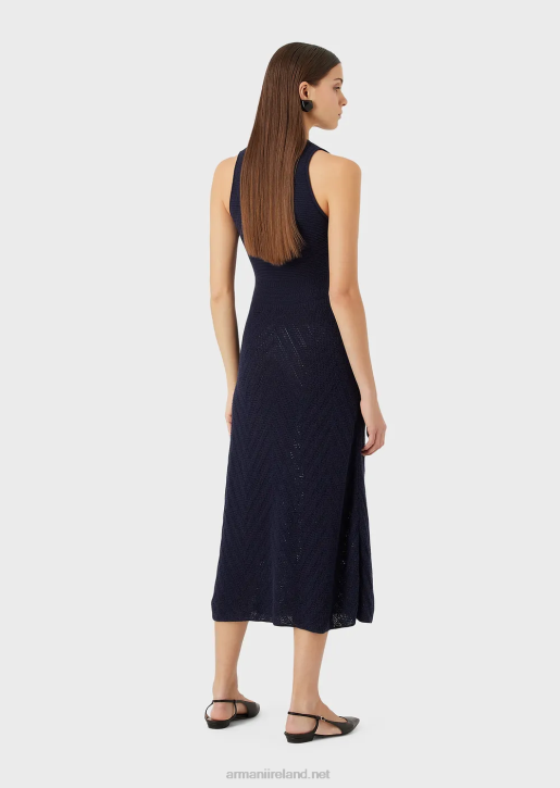 Women 086V111 Chevron Motif Knit Long Dress Armani Navy Blue