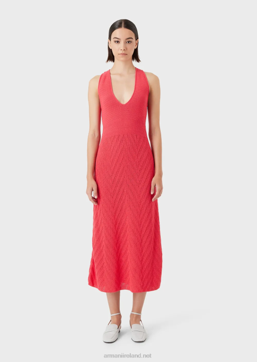 Women 086V112 Chevron Motif Knit Long Dress Armani Pink