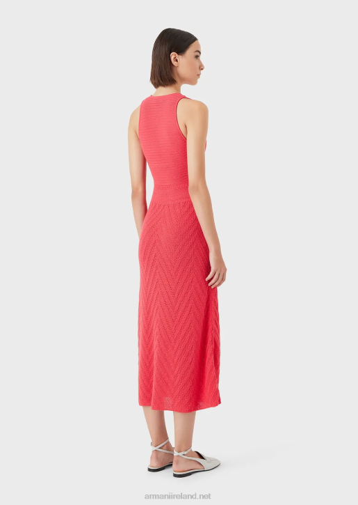 Women 086V112 Chevron Motif Knit Long Dress Armani Pink