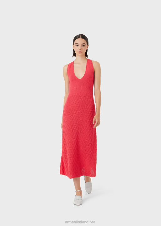 Women 086V112 Chevron Motif Knit Long Dress Armani Pink
