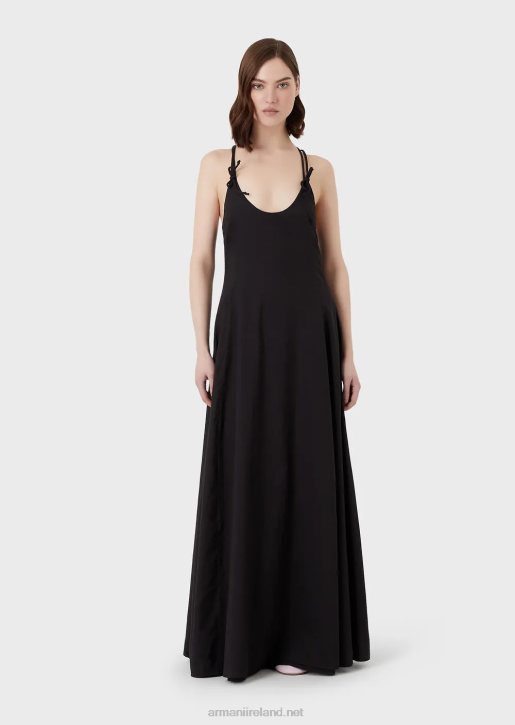 Women 086V113 Poplin Long Dress With Crossover Back Armani Black