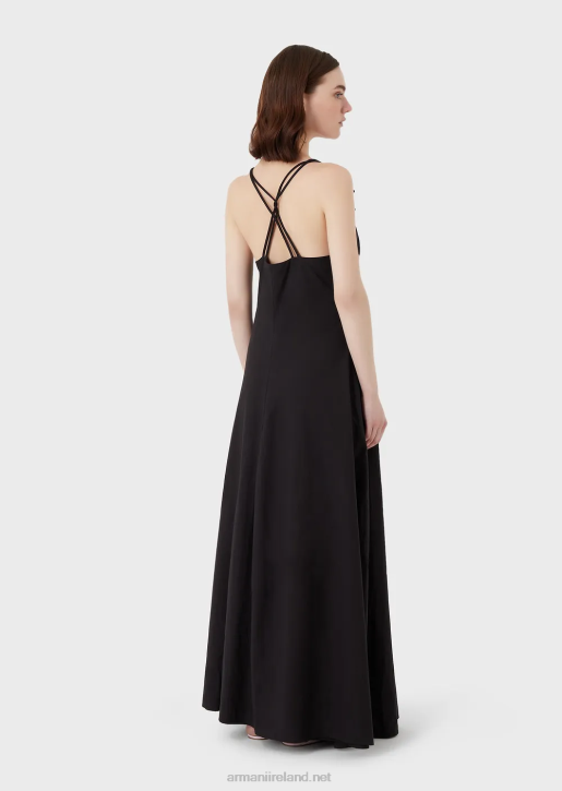 Women 086V113 Poplin Long Dress With Crossover Back Armani Black