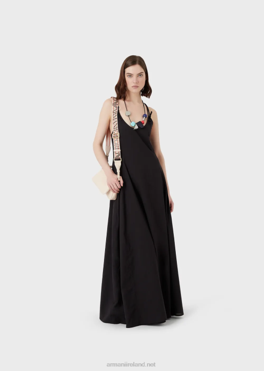 Women 086V113 Poplin Long Dress With Crossover Back Armani Black