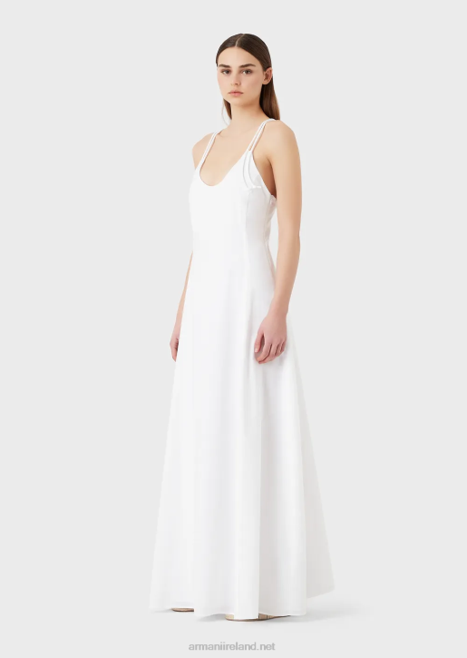 Women 086V114 Poplin Long Dress With Crossover Back Armani White