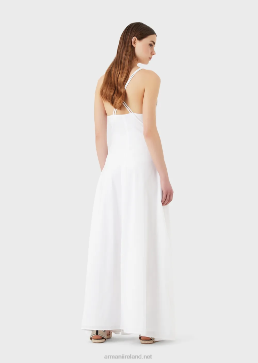 Women 086V114 Poplin Long Dress With Crossover Back Armani White