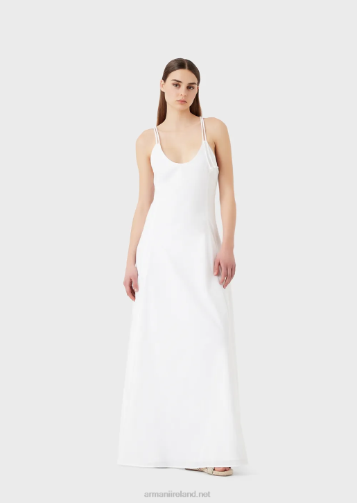 Women 086V114 Poplin Long Dress With Crossover Back Armani White