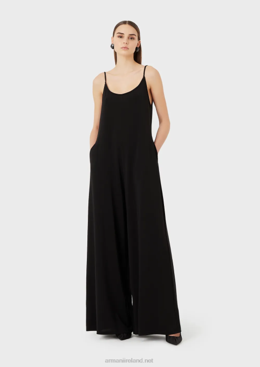 Women 086V119 Stretch Jersey Crepe Jumpsuit With Back Neckline Armani Black