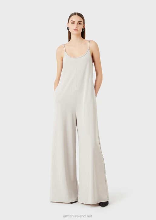 Women 086V120 Stretch Jersey Crepe Jumpsuit With Back Neckline Armani Gray