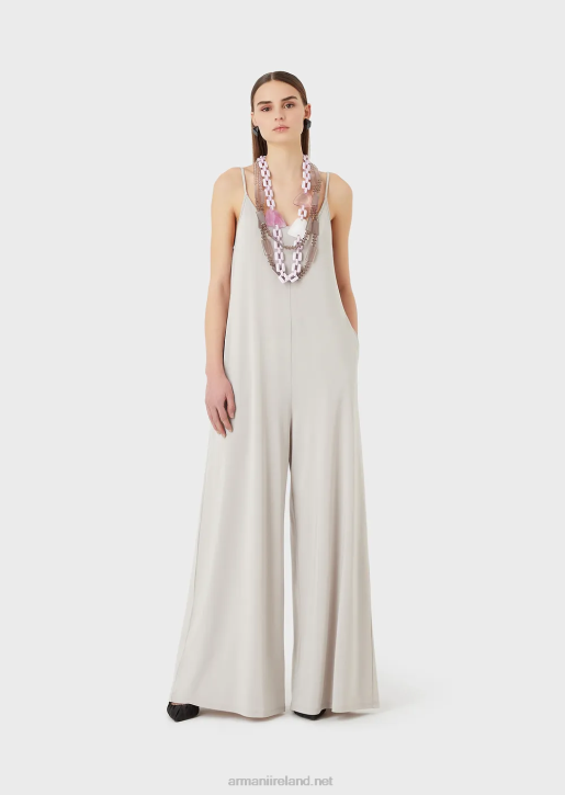 Women 086V120 Stretch Jersey Crepe Jumpsuit With Back Neckline Armani Gray