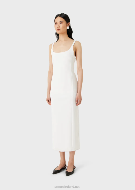 Women 086V121 Sensitive Bonded-Jersey Sheath Dress With Crossover Back Armani White