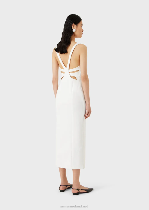 Women 086V121 Sensitive Bonded-Jersey Sheath Dress With Crossover Back Armani White