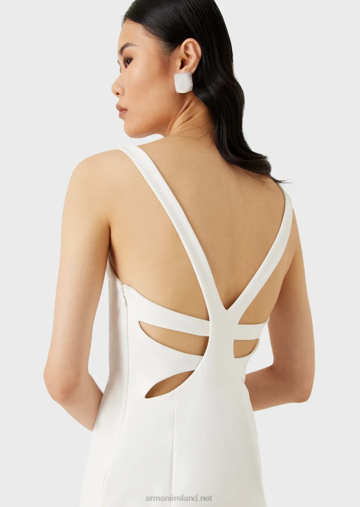 Women 086V121 Sensitive Bonded-Jersey Sheath Dress With Crossover Back Armani White