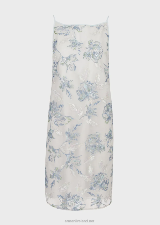 Women 086V123 Tulle Sheath Dress With Floral Embroidery And Iridescent Sequins Armani Flowers