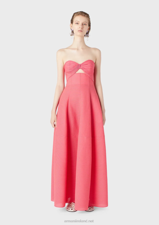 Women 086V126 Long Dress In Ribbed Barre Fabric With Sweetheart Neckline Armani Pink